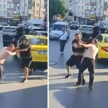 Telsiz Mahallesi'nde yaşanan kavga çevredekilerin müdahalesiyle son buldu Zeytinburnu'nda iki taksi şoförünün yumruklaştığı anlar