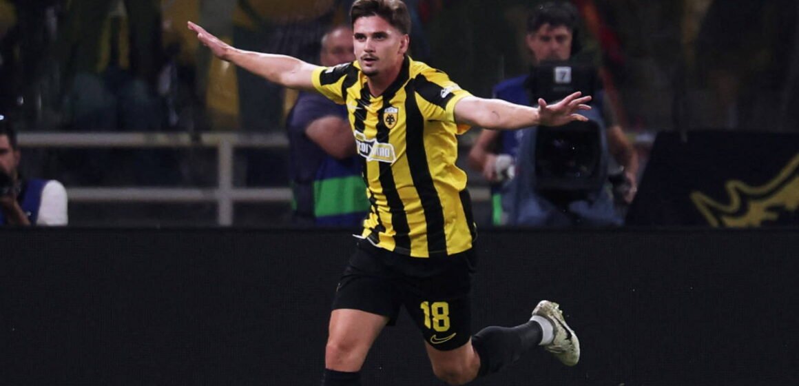 AEK Arena'da AEK ve LASK arasında oynanan Şampiyonlar Ligi maçından bir kare